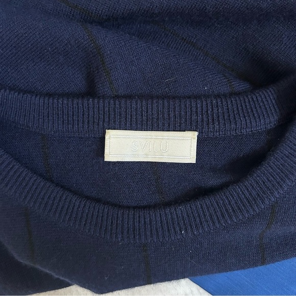 Svilu Striped Navy Sweater Wool Cashmere Blend Size XS Extra Small Crewneck - Picture 3 of 5